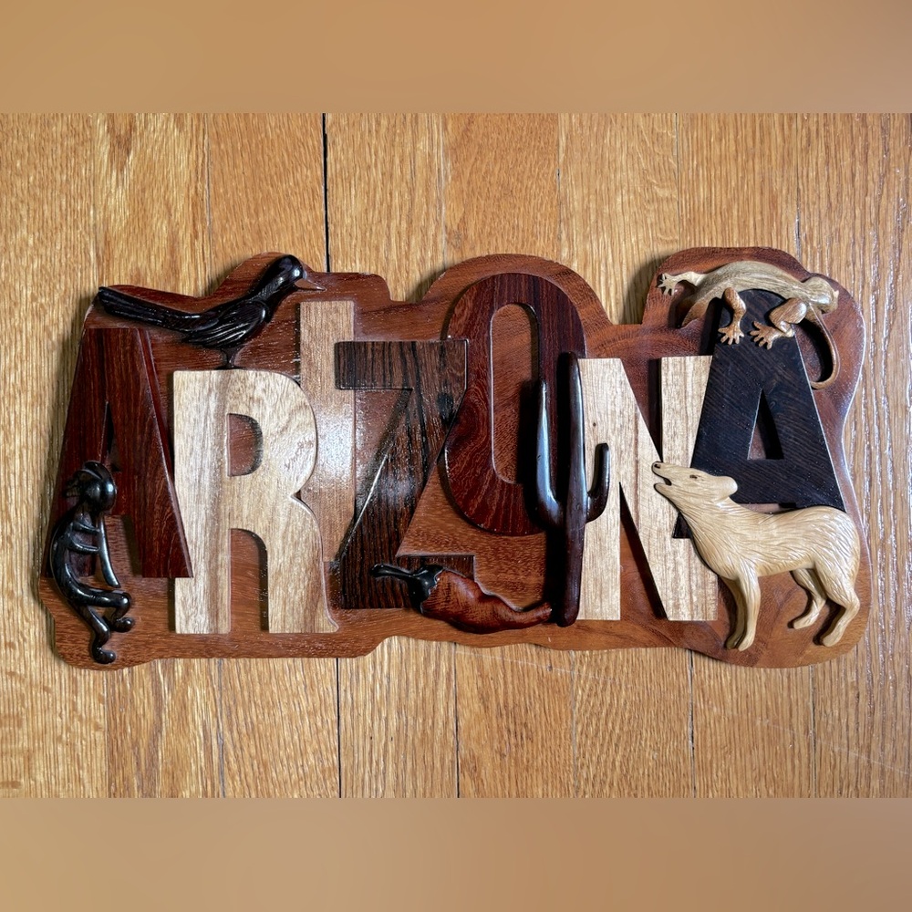 Vintage Handmade Wooden “Arizona” Wall Hanging